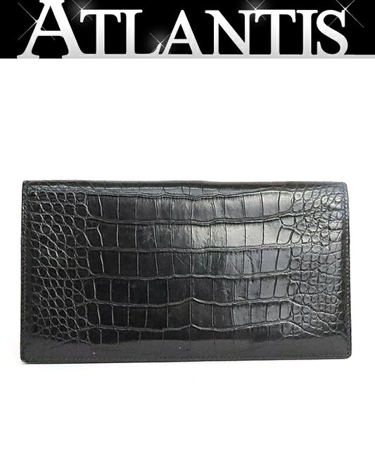 HERMES MC2 Fleming Alligator Wallet Black Size ONE SIZE