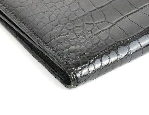 HERMES MC2 Fleming Alligator Wallet Black Size ONE SIZE