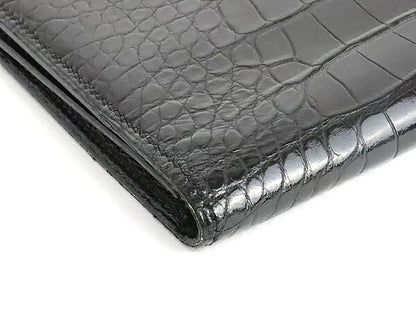 HERMES MC2 Fleming Alligator Wallet Black Size ONE SIZE