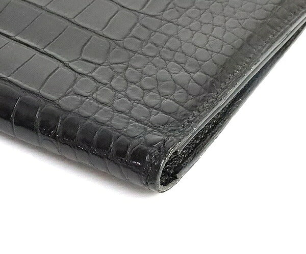 HERMES MC2 Fleming Alligator Wallet Black Size ONE SIZE
