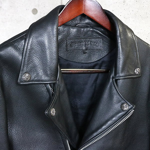 CHROME HEARTS Basic Moto Leather Jacket Black Size S
