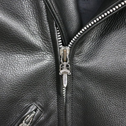 CHROME HEARTS Basic Moto Leather Jacket Black Size S