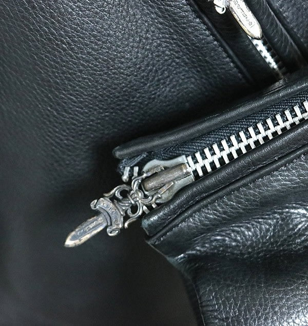 CHROME HEARTS Basic Moto Leather Jacket Black Size S