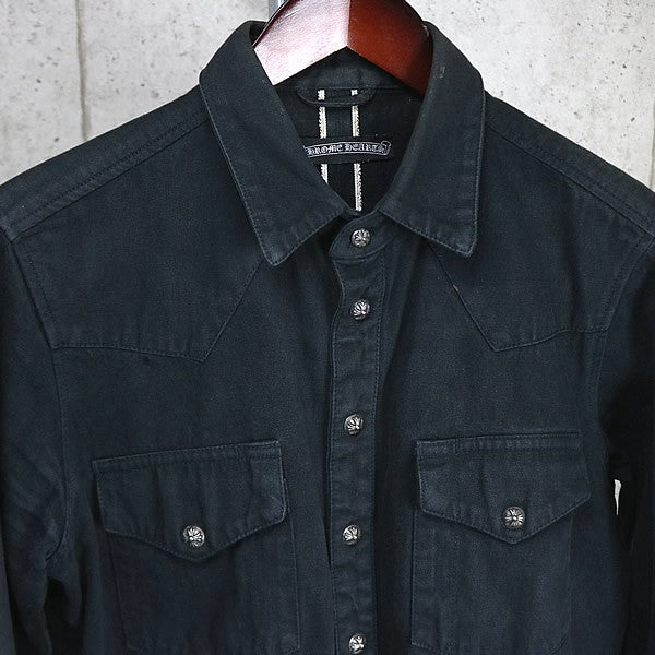 CHROME HEARTS Black Western Denim Shirt Silver Size S
