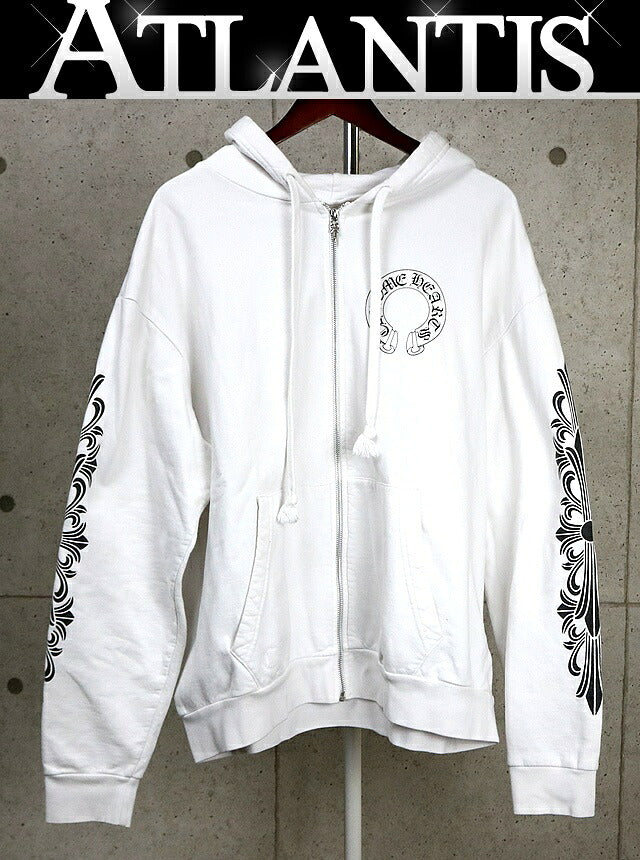 CHROME HEARTS Floral Cross Horseshoe Zip Hoodie White Size L