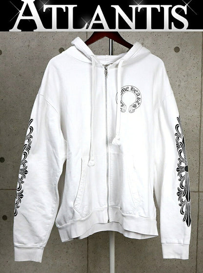 CHROME HEARTS Floral Cross Horseshoe Zip Hoodie White Size L