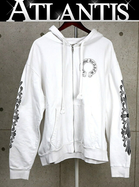 CHROME HEARTS Floral Cross Horseshoe Zip Hoodie White Size L