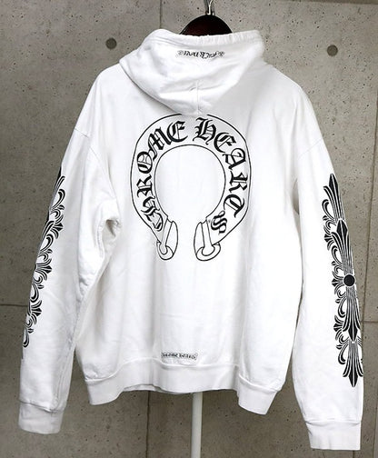 CHROME HEARTS Floral Cross Horseshoe Zip Hoodie White Size L