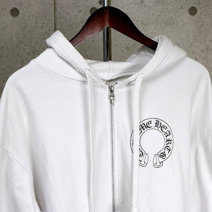 CHROME HEARTS Floral Cross Horseshoe Zip Hoodie White Size L