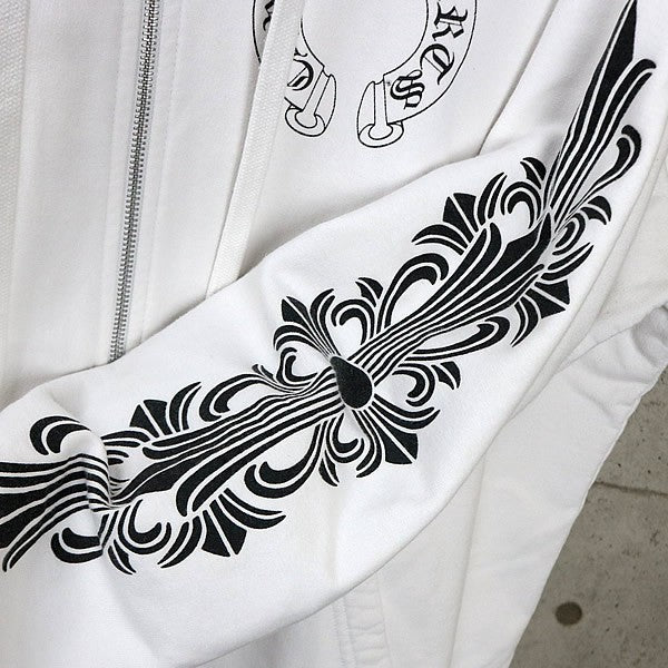 CHROME HEARTS Floral Cross Horseshoe Zip Hoodie White Size L