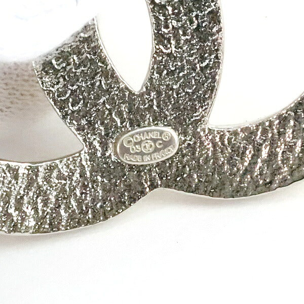 CHANEL Coco Mark Pin Brooch Silver Pearl 03C