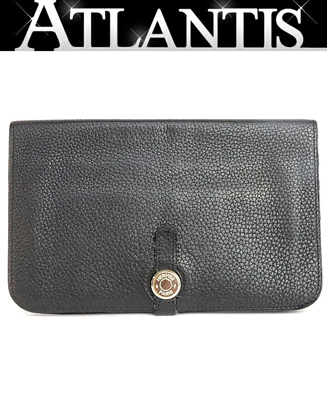 HERMES Dogon GM Togo Leather Wallet Black Size ONE SIZE
