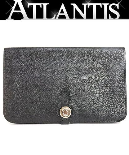 HERMES Dogon GM Togo Leather Wallet Black Size ONE SIZE