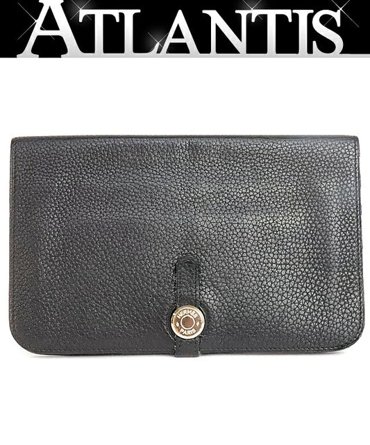 HERMES Dogon GM Togo Leather Wallet Black Size ONE SIZE