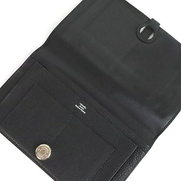 HERMES Dogon GM Togo Leather Wallet Black Size ONE SIZE