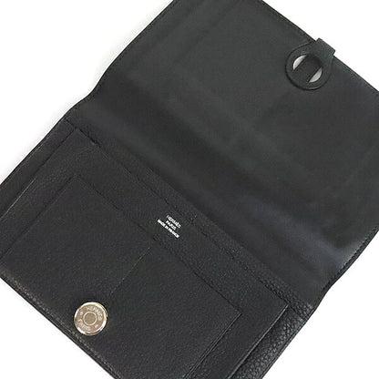 HERMES Dogon GM Togo Leather Wallet Black Size ONE SIZE