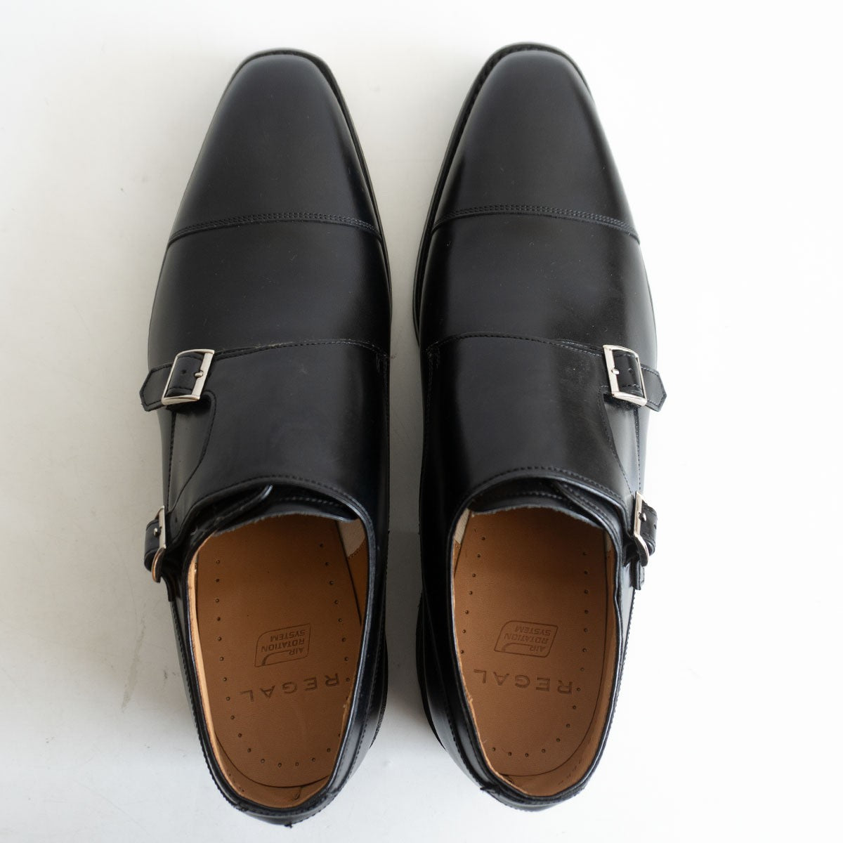 REGAL Monk Strap Leather Shoes Black Size 8.5