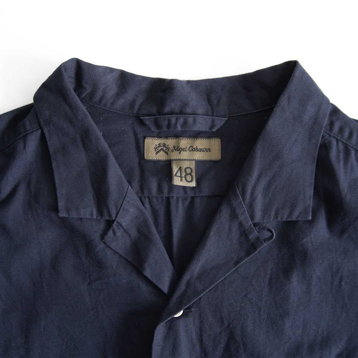 Nigel Cabourn OPEN COLLAR SHIRT COTTON TWILL Blue Size 48