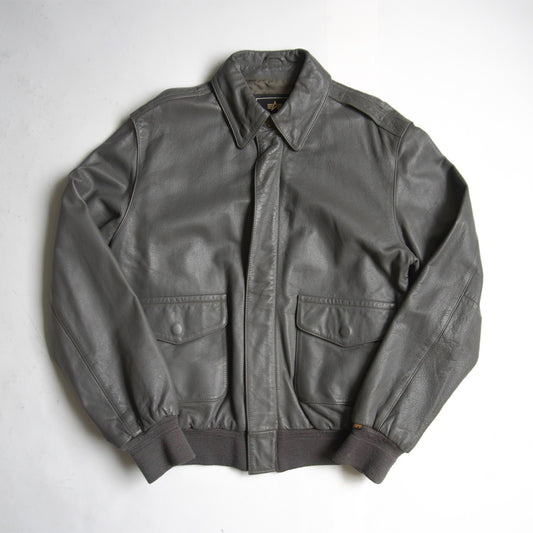 Alpha Industries A-2 Leather Flight Jacket Gray Size M