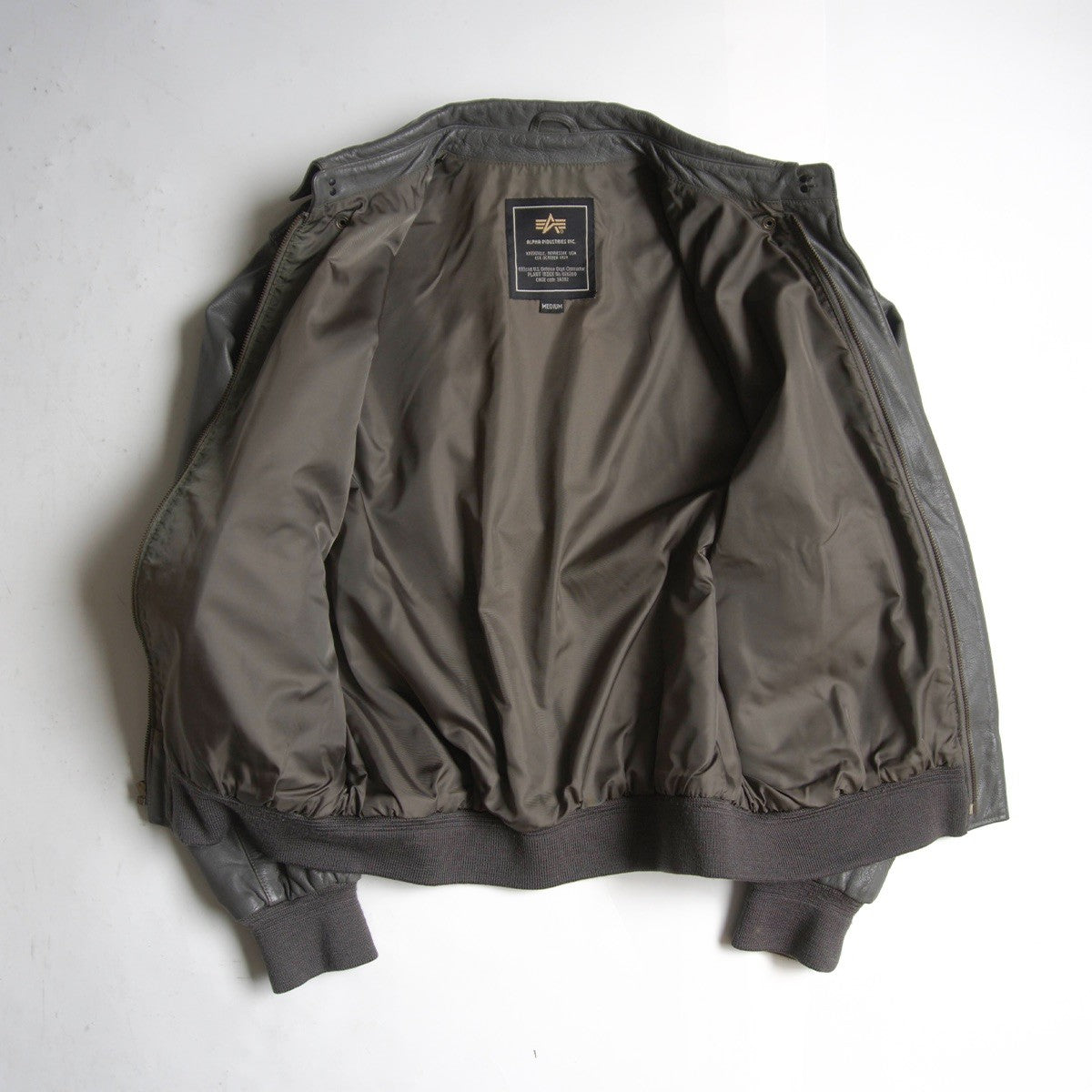 Alpha Industries A-2 Leather Flight Jacket Gray Size M
