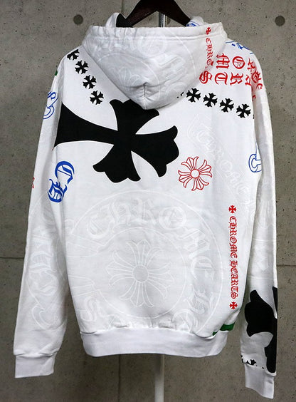 CHROME HEARTS Stencil Print Pullover Hoodie White Size M