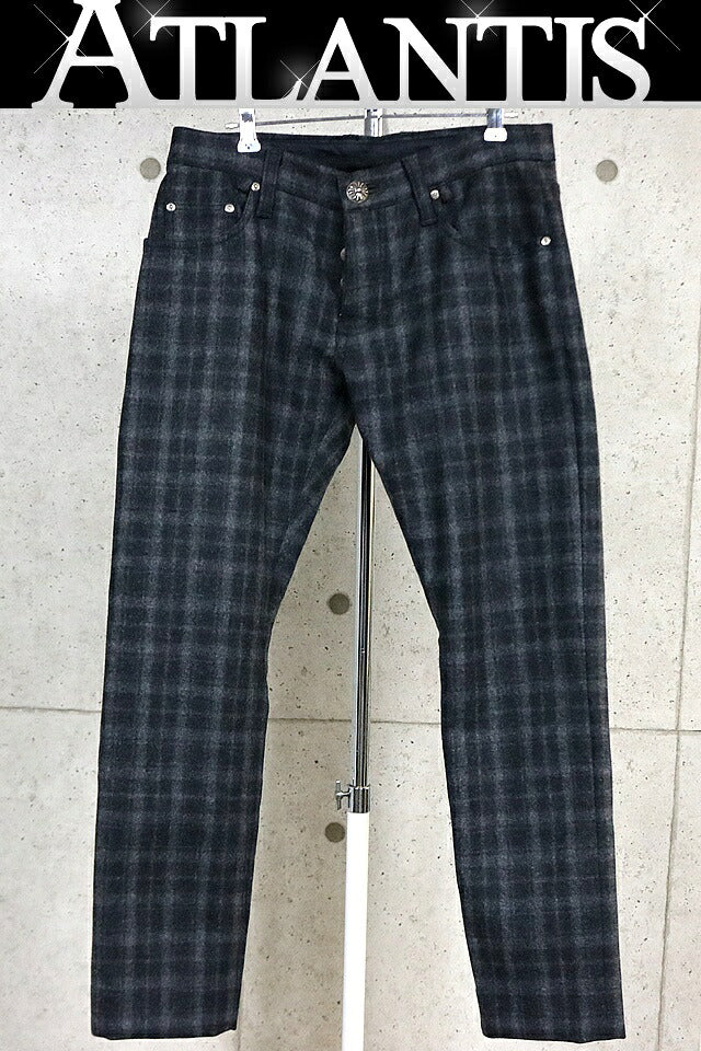 CHROME HEARTS Cross Button 5-Pocket Wool Check Pants Size 32