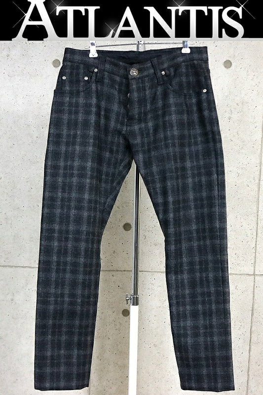 CHROME HEARTS Cross Button 5-Pocket Wool Check Pants Size 32