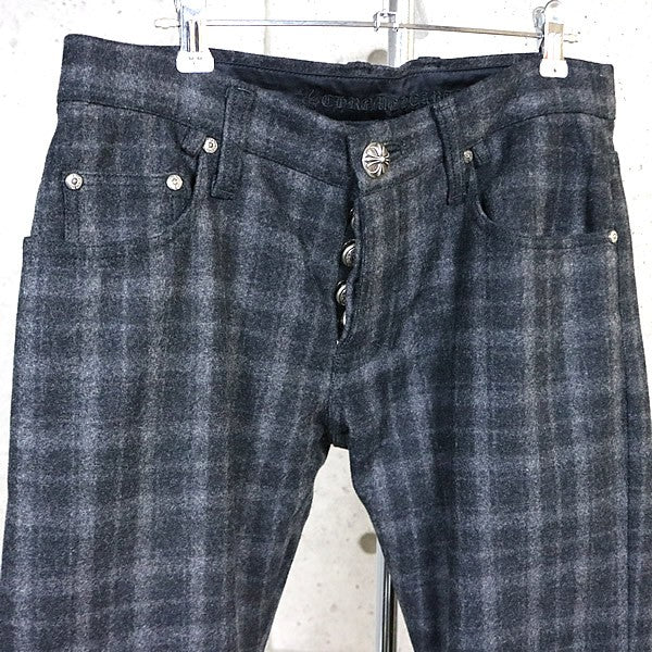 CHROME HEARTS Cross Button 5-Pocket Wool Check Pants Size 32