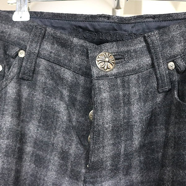 CHROME HEARTS Cross Button 5-Pocket Wool Check Pants Size 32