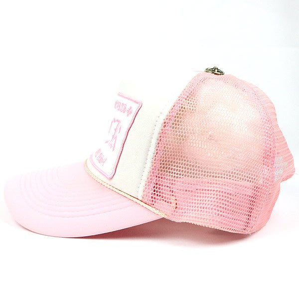 CHROME HEARTS Pink Vintage Leather Trucker Hat SV925 Accents