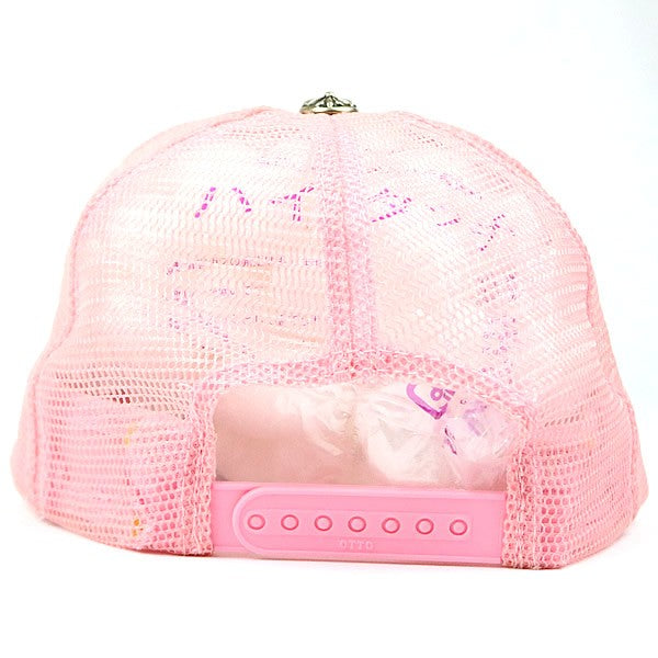 CHROME HEARTS Pink Vintage Leather Trucker Hat SV925 Accents