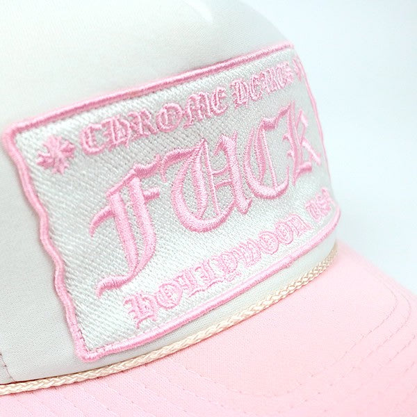 CHROME HEARTS Pink Vintage Leather Trucker Hat SV925 Accents