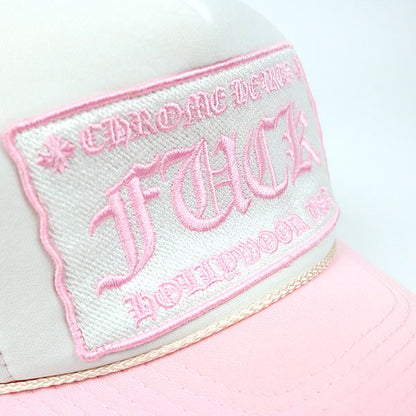 CHROME HEARTS Pink Vintage Leather Trucker Hat SV925 Accents