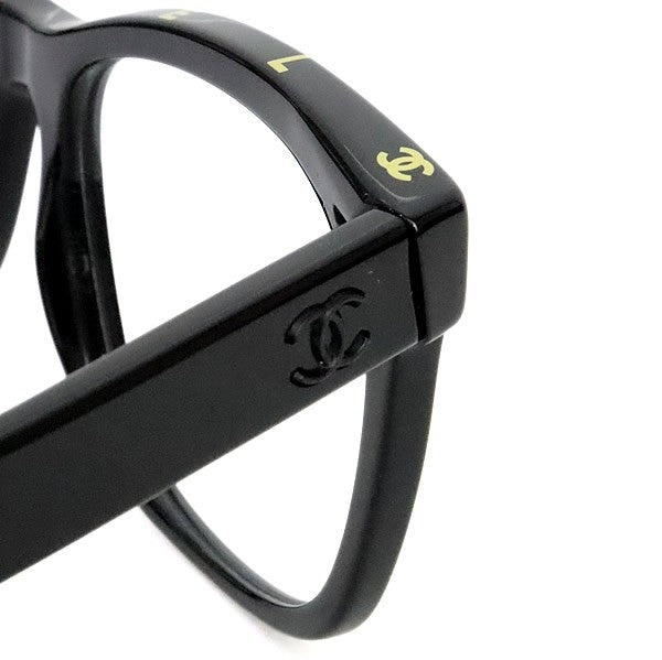 CHANEL Coco Mark Logo Plastic Glasses Black Yellow Size 51