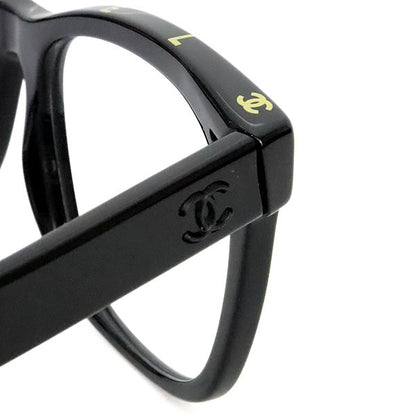 CHANEL Coco Mark Logo Plastic Glasses Black Yellow Size 51