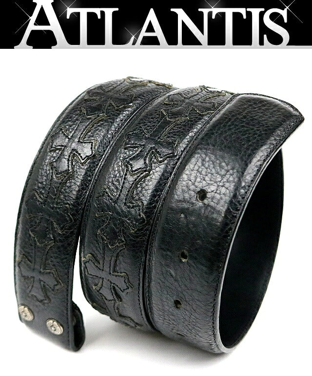 CHROME HEARTS Cemetery Cross Patch Leather Belt Size 32