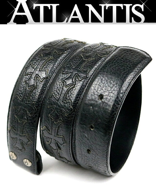 CHROME HEARTS Cemetery Cross Patch Leather Belt Size 32