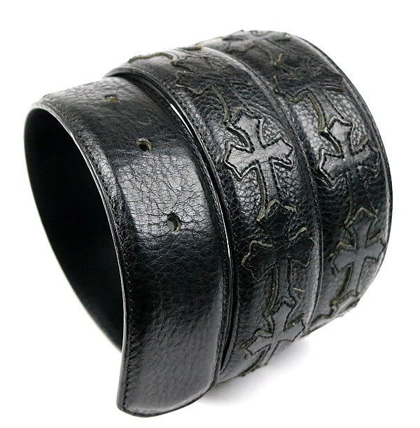 CHROME HEARTS Cemetery Cross Patch Leather Belt Size 32