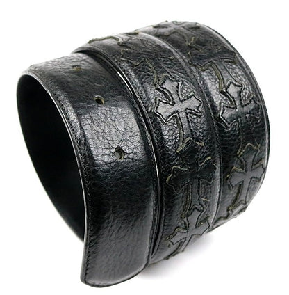 CHROME HEARTS Cemetery Cross Patch Leather Belt Size 32