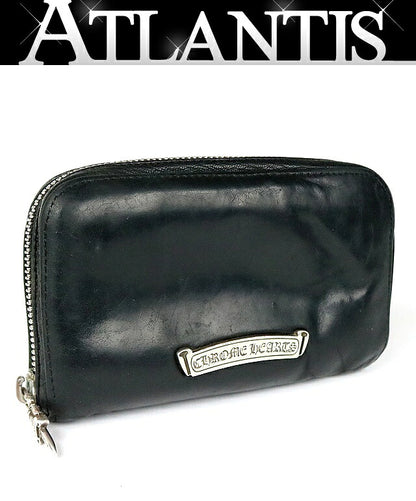 CHROME HEARTS REC F ZIP MINI Round Zip Leather Wallet Black