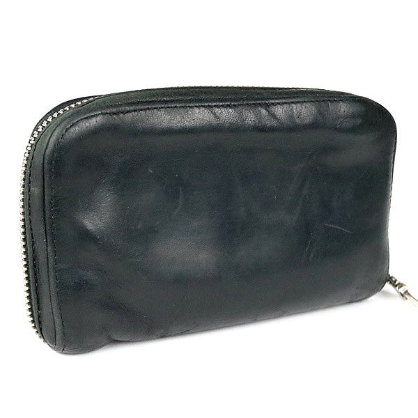 CHROME HEARTS REC F ZIP MINI Round Zip Leather Wallet Black