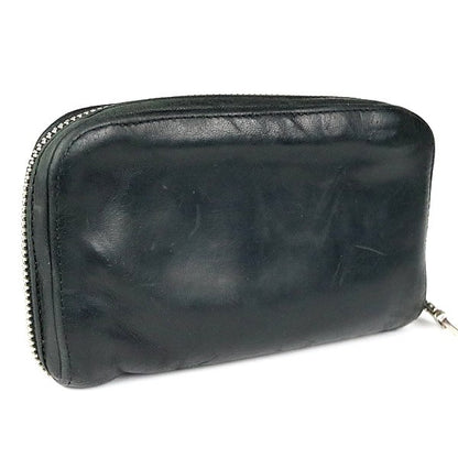 CHROME HEARTS REC F ZIP MINI Round Zip Leather Wallet Black