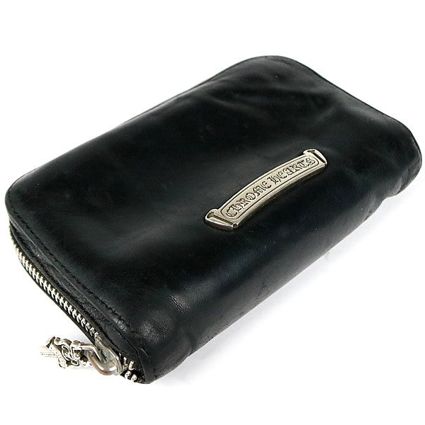 CHROME HEARTS REC F ZIP MINI Round Zip Leather Wallet Black