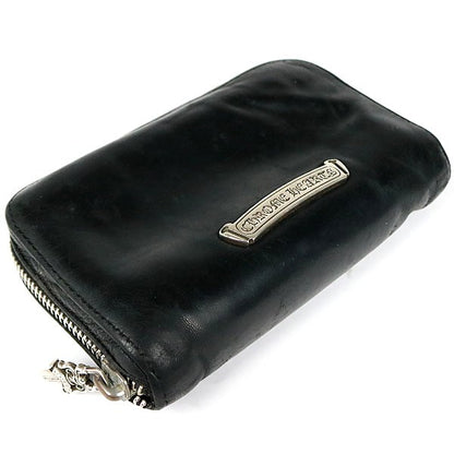 CHROME HEARTS REC F ZIP MINI Round Zip Leather Wallet Black