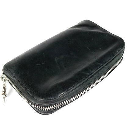 CHROME HEARTS REC F ZIP MINI Round Zip Leather Wallet Black