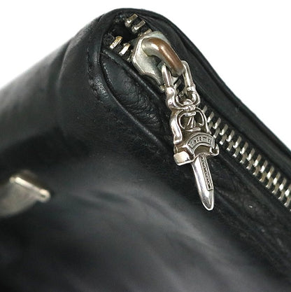 CHROME HEARTS REC F ZIP MINI Round Zip Leather Wallet Black