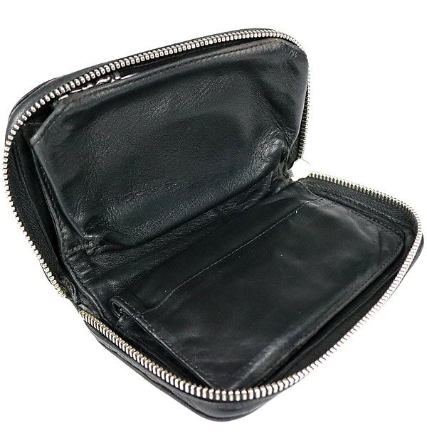 CHROME HEARTS REC F ZIP MINI Round Zip Leather Wallet Black