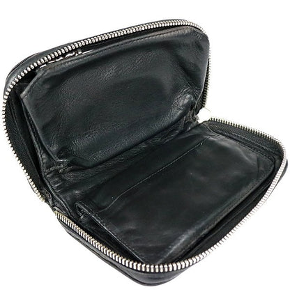CHROME HEARTS REC F ZIP MINI Round Zip Leather Wallet Black