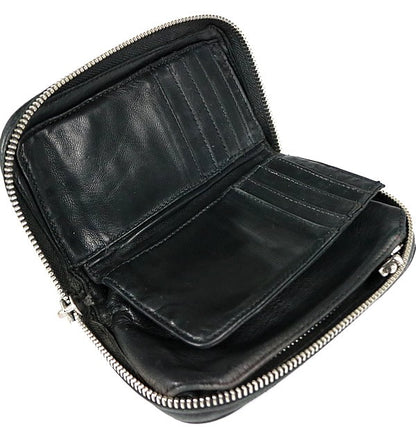 CHROME HEARTS REC F ZIP MINI Round Zip Leather Wallet Black