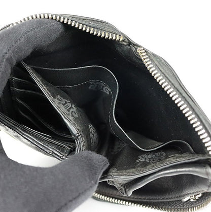 CHROME HEARTS REC F ZIP MINI Round Zip Leather Wallet Black